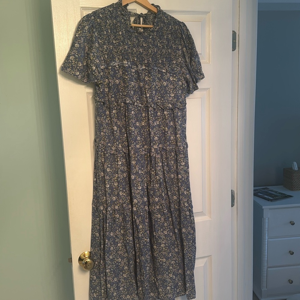 Blue Floral Midi Dress